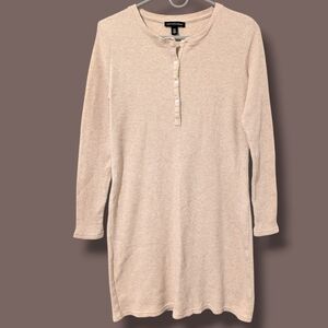 Saks Fifth Avenue Cream Beige 100% Cotton Waffle Knit Henley Mini Dress M